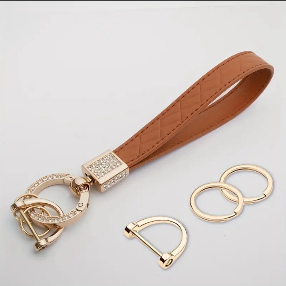 Microfiber Leather Car Keychain, With Anti-Lost DRing, 2 Key Rings, 360Rotatable